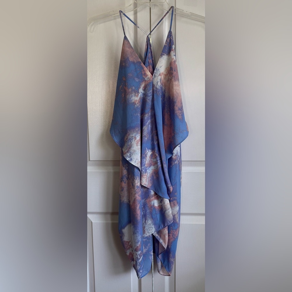 OLIVACEOUS WOMENS DRESS, PERIWINKLE, PINK & CREME, size medium